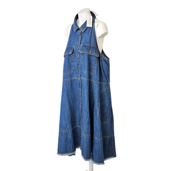 Anthropologie Pilcro Sleeveless Halter Swing Midi Dress Denim Size 1X NWT Jean - Picture 11 of 11